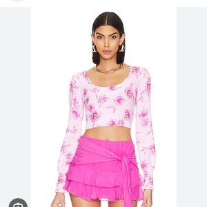 LoveShackFancy Cropped Floral cardigan hot pink & white XS